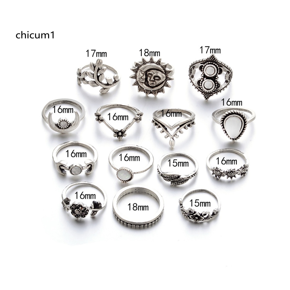 Set 14 Nhẫn Đốt Ngón Tay Nhiều Kiểu Phong Cách Vintage