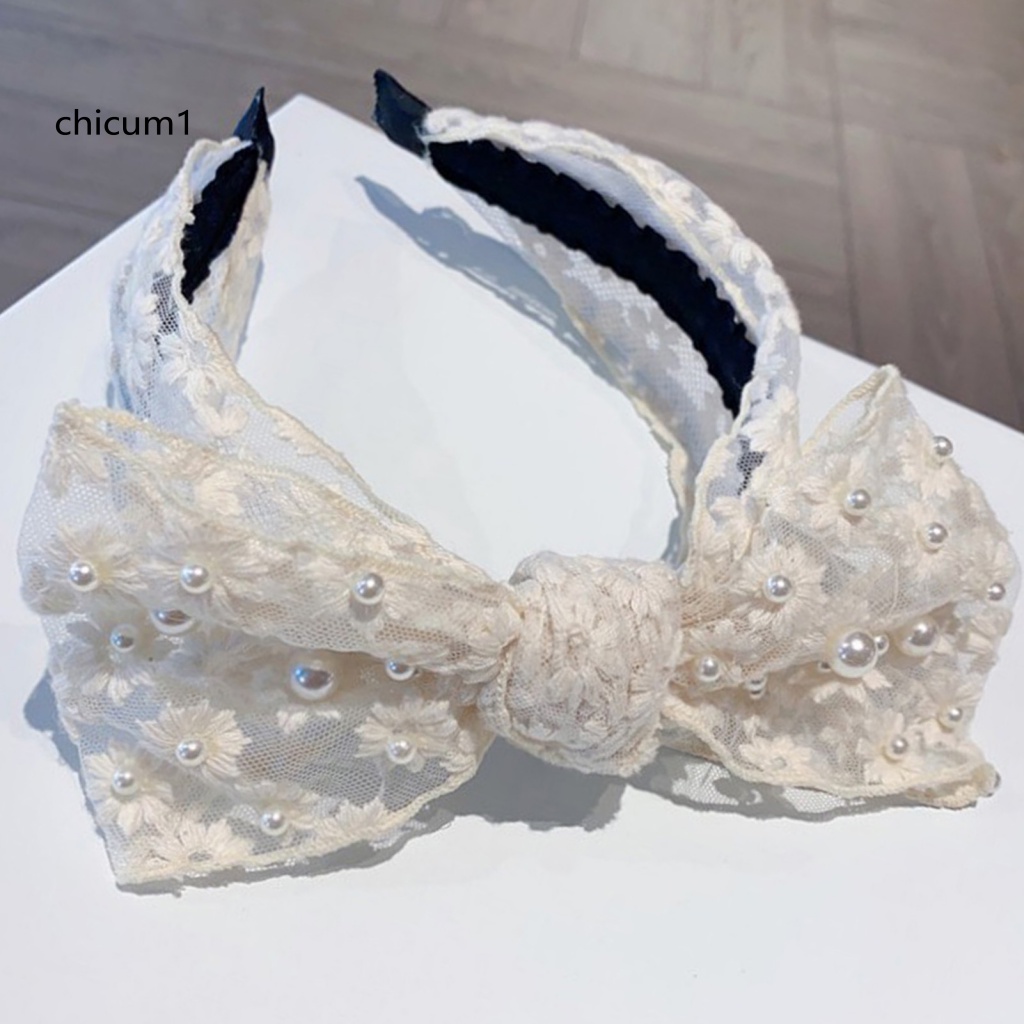 Cài Tóc Nơ Ren Đính Ngọc Trai Nhân Tạo Thời Trang