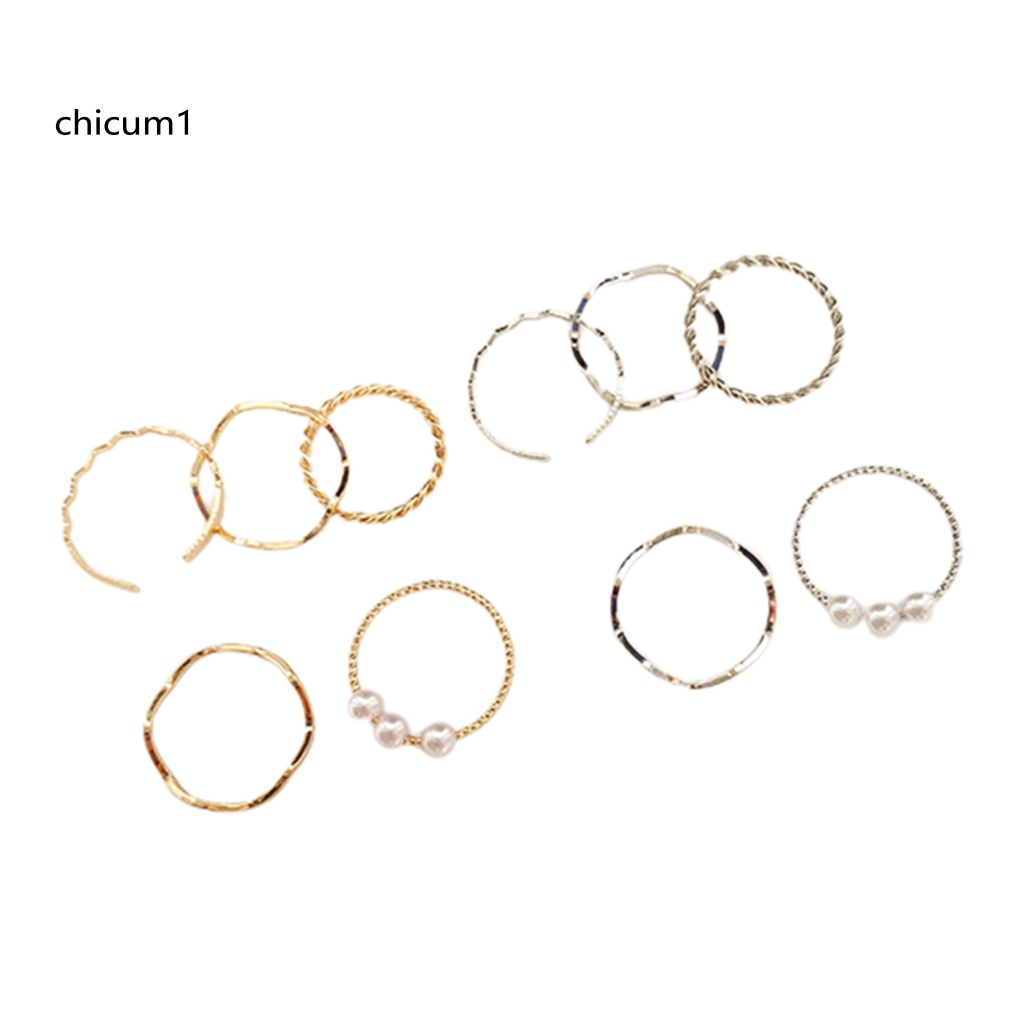 Set 5 Nhẫn Mạ Điện Đính Ngọc Trai Giả Phong Cách Nhật Hàn