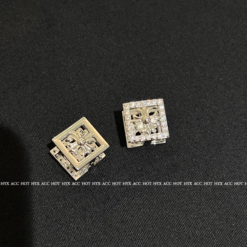 Bông Tai Dạng Vòng Hình Thánh Giá Đính Đá Zircon Lấp Lánh Unisex