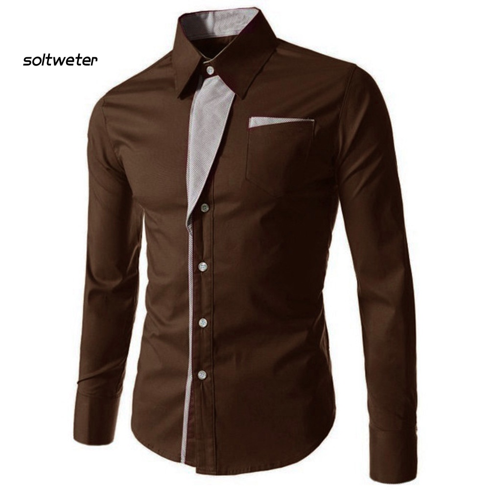 Áo Sơ Mi Nam Dài Tay Cổ Đứng Cài Nút Màu Khối Ôm Dáng Thời Trang