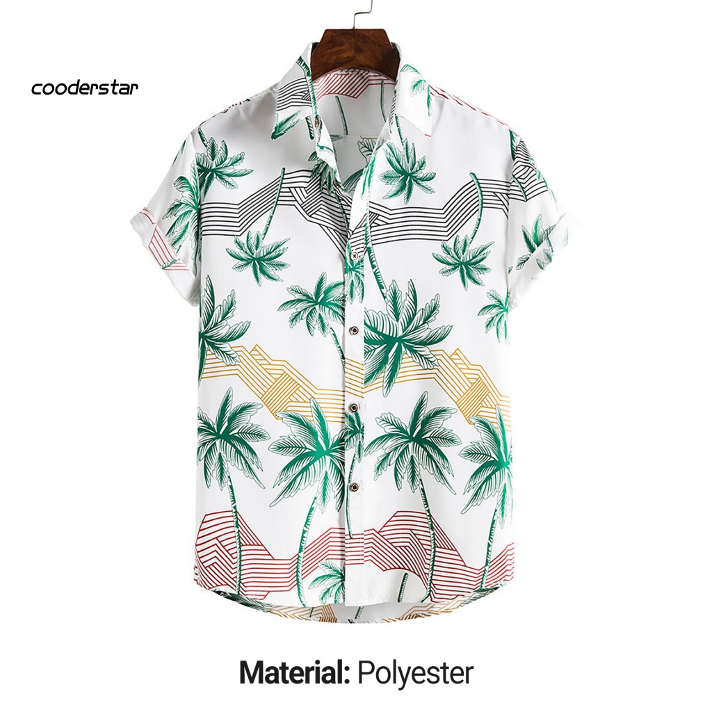 Áo Sơ Mi Tay Ngắn Cổ Bẻ In Họa Tiết Cây Dừa Phong Cách Hawaii Thời Trang Mùa Hè Cho Nam