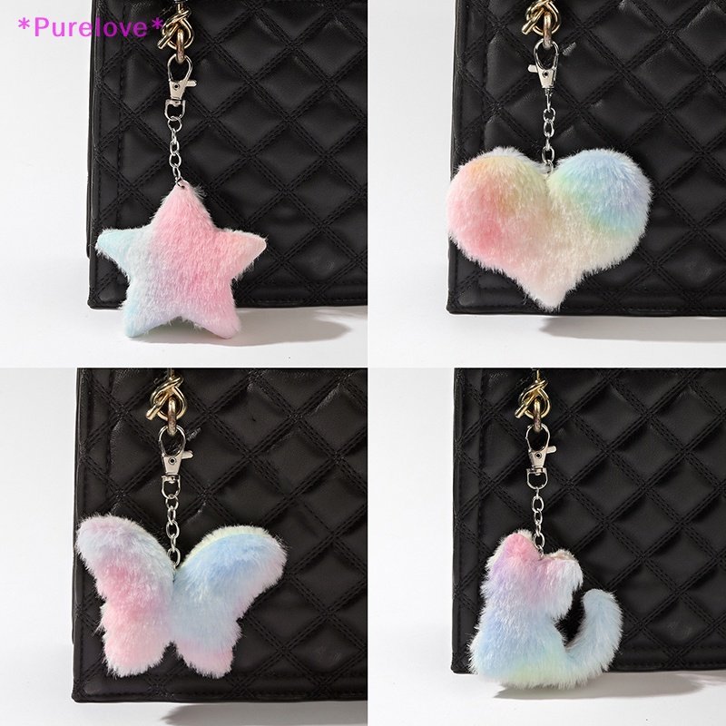 Móc Khóa Xe Hơi / Túi Xách Hình Mèo / Bướm / Ngôi Sao Bằng Lông Nhung Thủ Công Nhiều Màu Xinh Xắn Mới