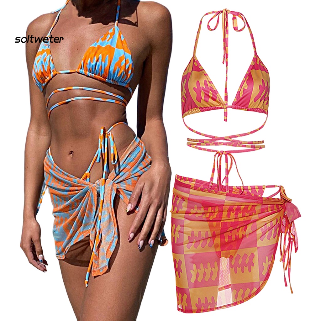 Bộ Đồ Bơi 3 Mảnh Hở Vai Màu Nhuộm Phong Cách Thể Thao Thời Trang Quyến Rũ Cho Nữ