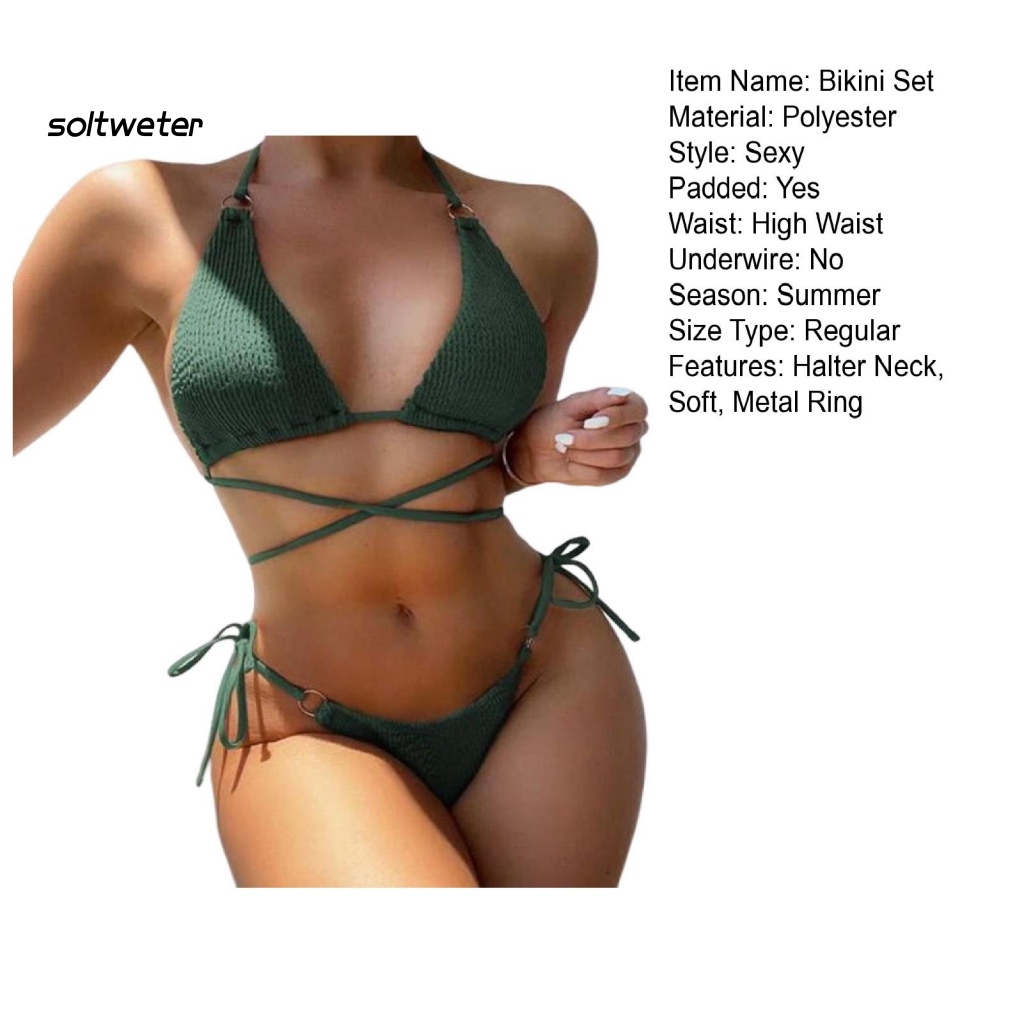 Bộ Đồ Bơi 2 Mảnh Không Tay Có Đệm Mút Ba Điểm Màu Sắc Trơn Dành Cho Nữ