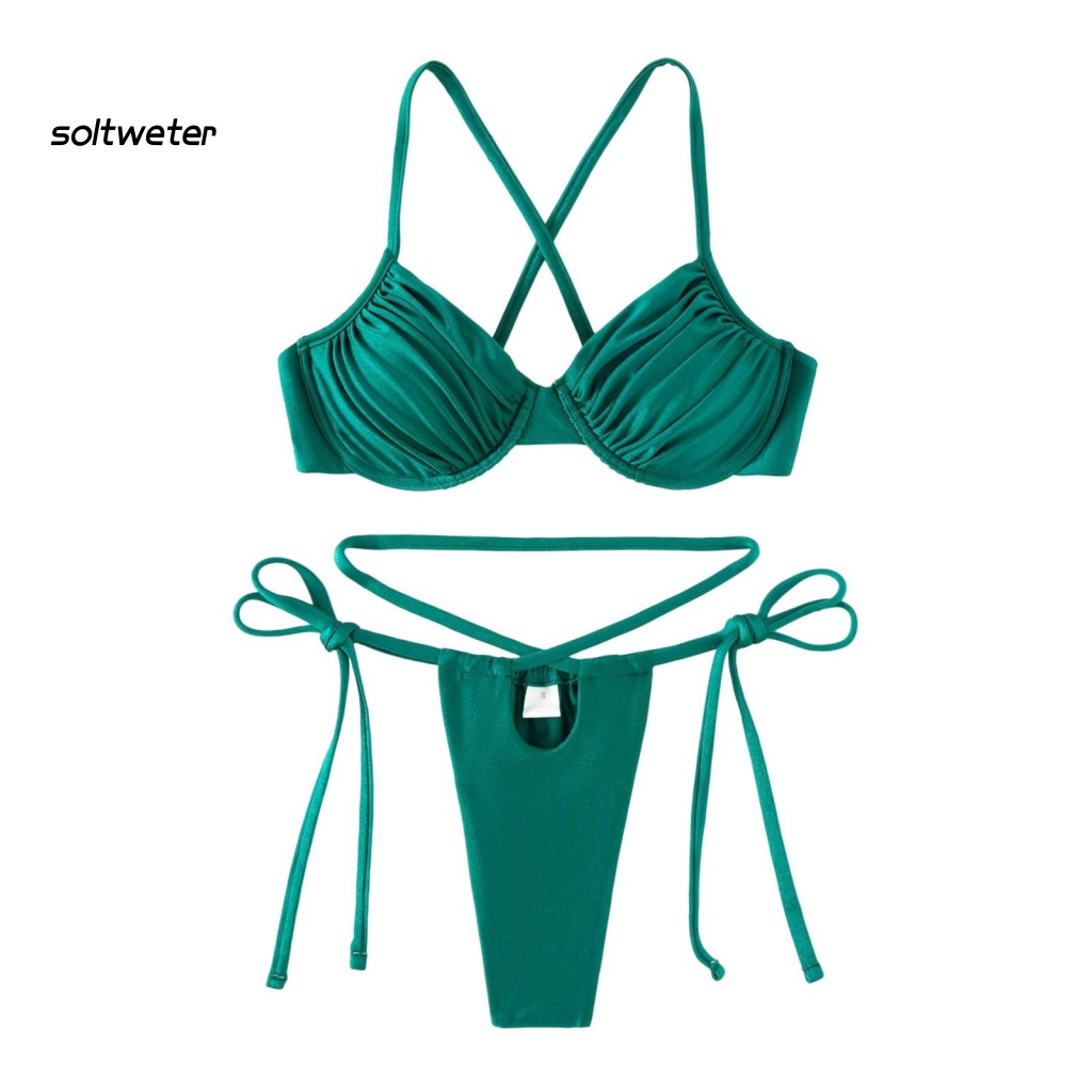 Bộ Bikini 2 Mảnh Hở Lưng Cổ Sâu Có Mút Đệm Quyến Rũ Dành Cho Nữ