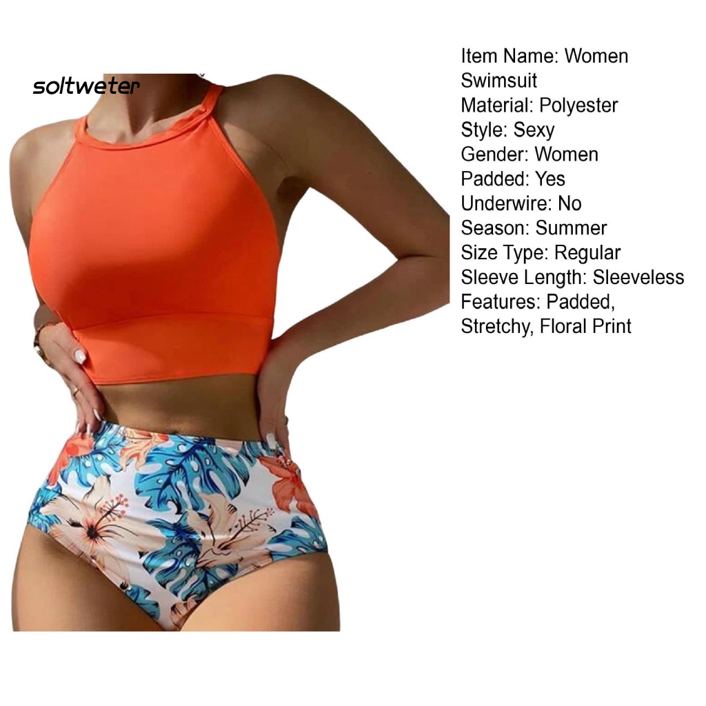 Bộ Đồ Bơi Bikini Hai Mảnh Lưng Cao Co Giãn Có Mút Đệm In Họa Tiết Hoa Thời Trang Mùa Hè Quyến Rũ Cho Nữ