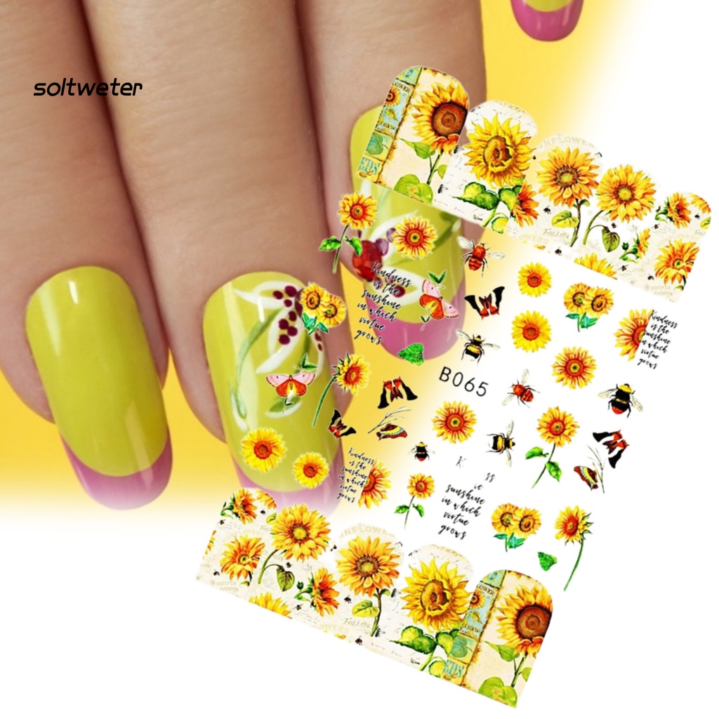 Bộ 12 Miếng Dán Trang Trí Móng Tay Hình Hoa Hướng Dương Mini