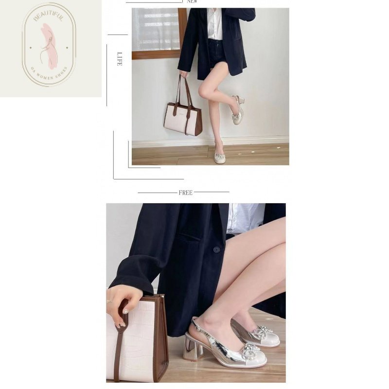 Sandal Cao Gót Da PU 6-8cm Mũi Vuông Phối Khóa Cài Phong Cách Thời Trang Mới 2023