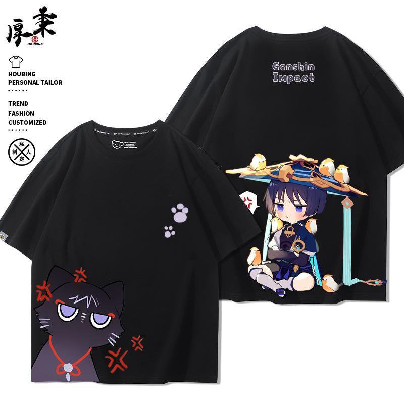 ★Genshin Impact★Áo Thun Cotton Nguyên Chất Tay Ngắn In Hình Game Merchandise Wanderer & Scaramouche Impression Cùng Phong Cách Mùa Hè cos