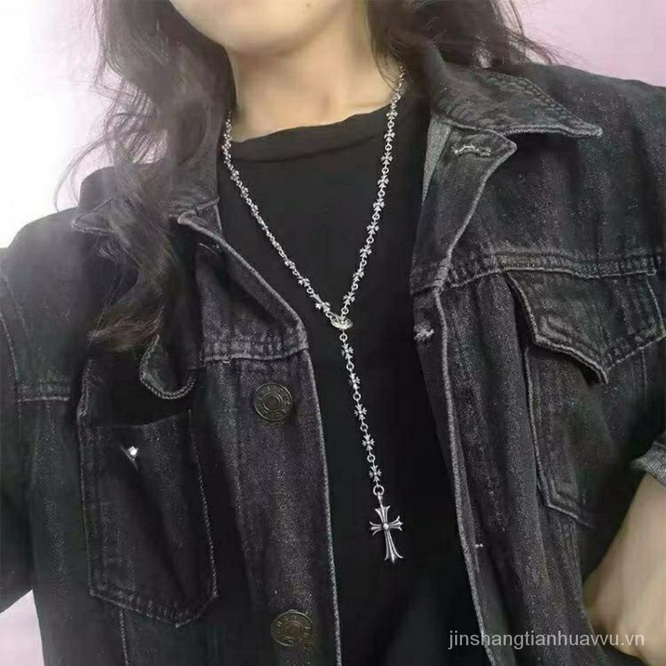 Vòng Cổ Dài Mặt Thánh Giá Phong Cách Retro Gothic Punk Đường Phố