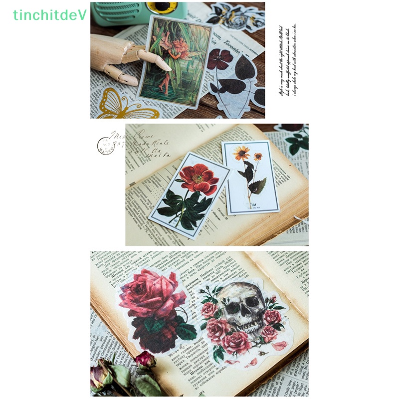 [TinchitdeV] Gói 60 Miếng Dán Trang Trí Sổ Nhật Ký Hình Đầu Lâu Hoa Lá Kiểu Vintage