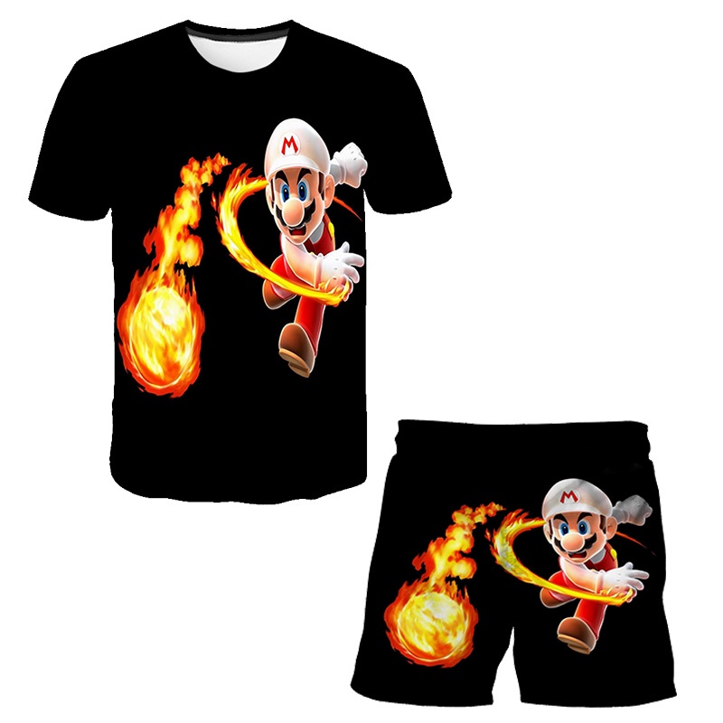 Set Đồ Mùa Hè 2 Món Gồm Áo Thun Mario Bros + Quần Ngắn Thời Trang Cho Bé