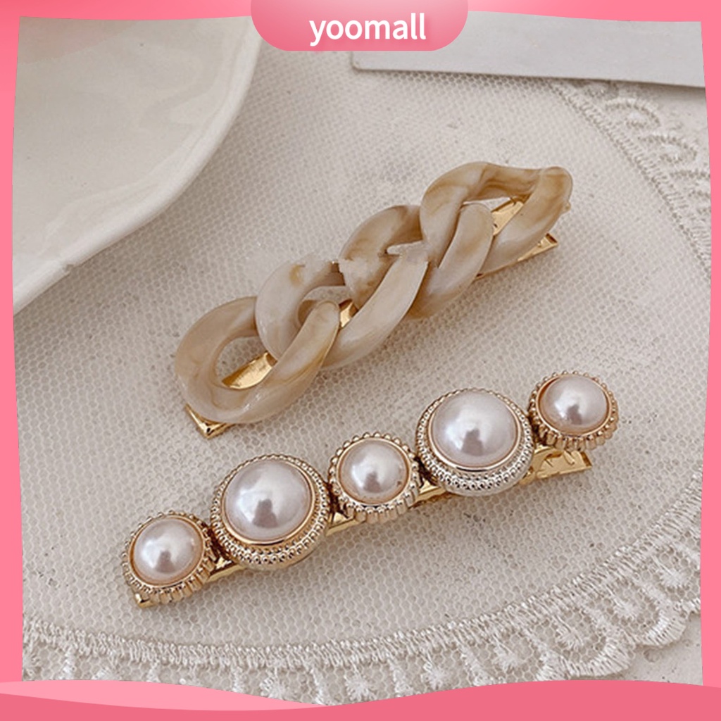 Set 1 / 2 Kẹp Tóc Dạng Chuỗi Hạt Ngọc Trai Giả Bằng Kim Loại
