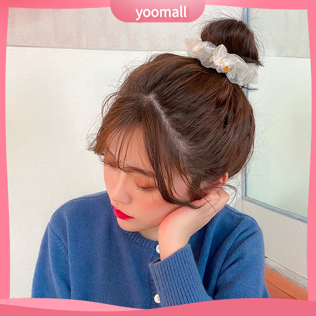 Dây Buộc Tóc Cao Su Vải Lưới Xuyên Thấu In Họa Tiết Hoa Sử Dụng Hàng Ngày Cho Bạn Gái