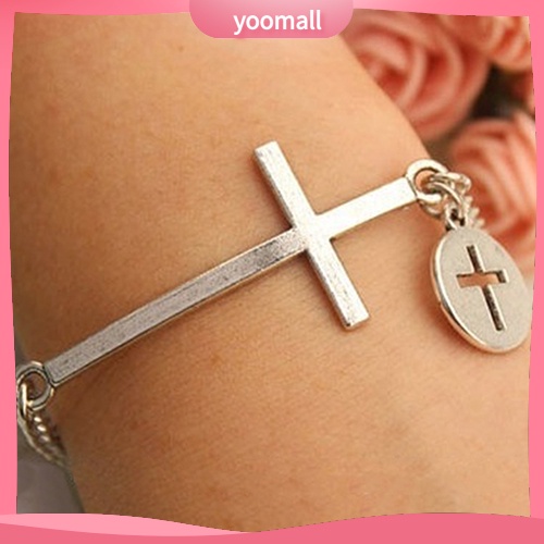 [YM] Vòng Đeo Tay Dây Xích Dài Mặt Thánh Giá Có Thể Điều Chỉnh Kích Thước Dành Cho Nữ