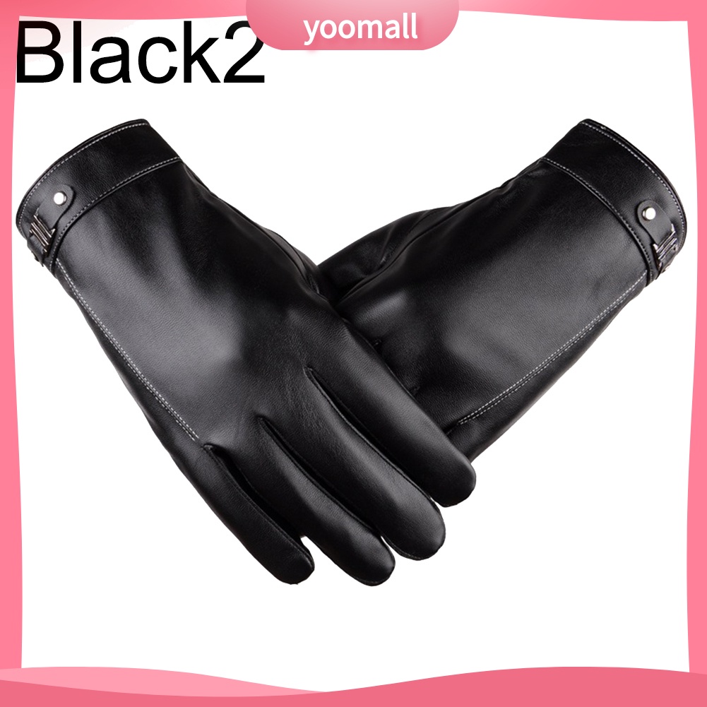 [YM] Găng Tay Giả Da Màu Trơn Dùng Được Màn Hình Cảm Ứng Dành Cho Nam Vào Mùa Đông