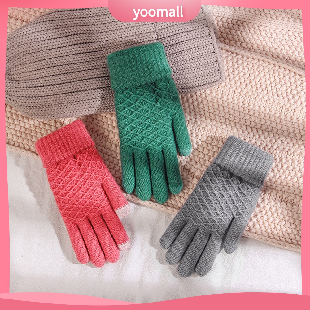Găng Tay Dệt Kim Dày Dặn Giữ Ấm Mùa Đông Có Thể Chạm Màn Hình Cảm Ứng Dành Cho Nữ