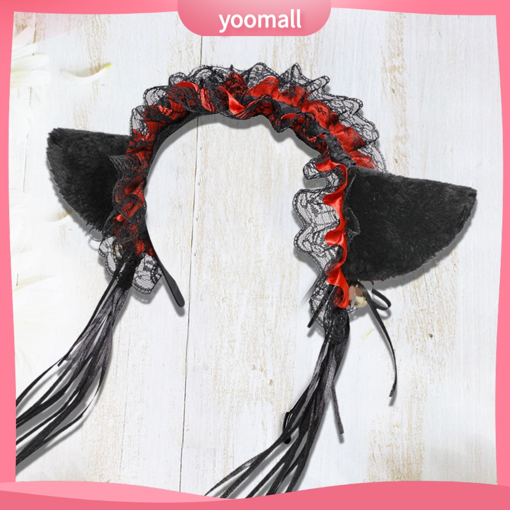 Băng Đô Tai Mèo Phối Ren Tua Rua Phong Cách Gothic Lolita Cho Nữ