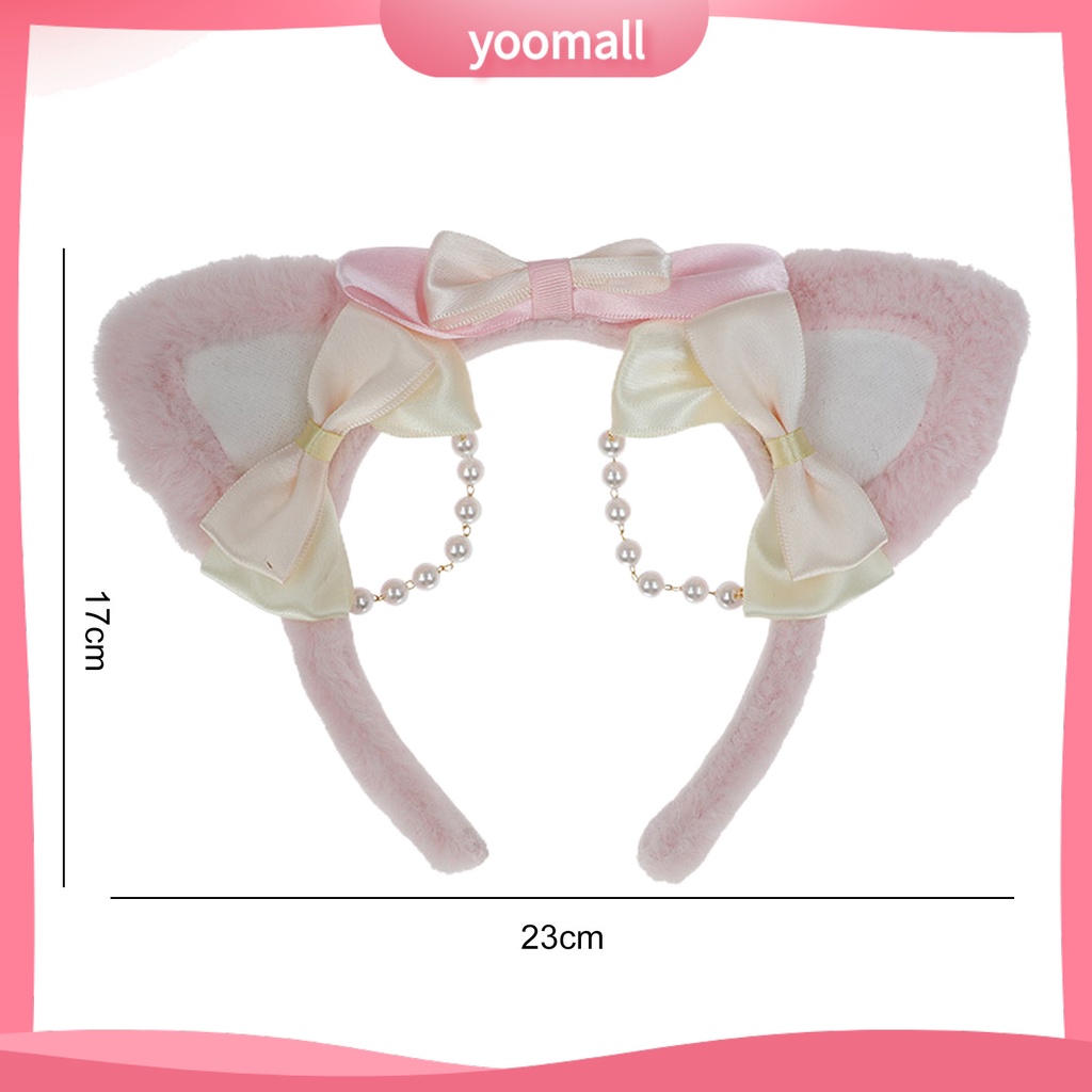 Băng Đô Tai Mèo Lông Nhung Đính Ngọc Trai Nhân Tạo Phong Cách Lolita Đáng Yêu Dành Cho Nữ