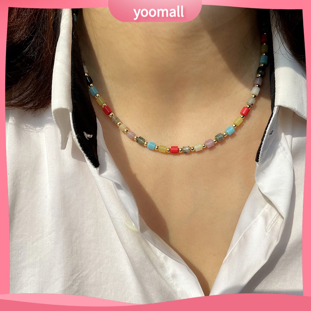 Vòng Cổ Choker Phối Hạt Đá Quý Nhân Tạo Phong Cách Bohemian Thời Trang