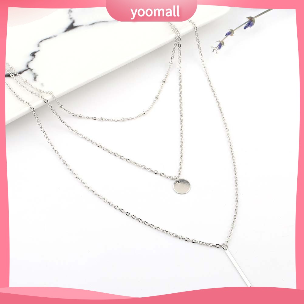 [YM] Vòng cổ Dài 3 Lớp Mặt Thanh Tròn Thời Trang Dự Tiệc Dành Cho Nữ