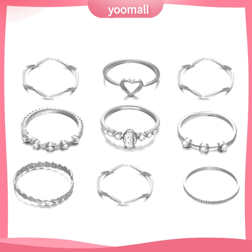 Bộ 9 Nhẫn Đeo Tay Thiết Kế Đơn Giản Sáng Tạo Phong Cách Vintage