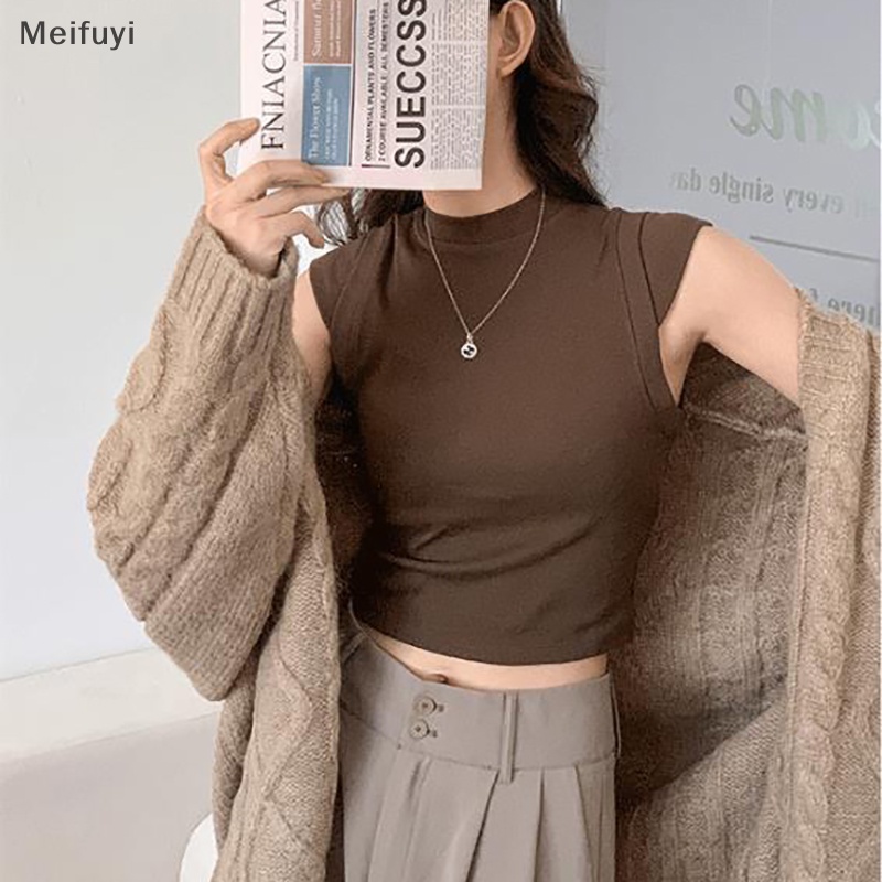 [Meifuyi] Women Camisole With Breast Pad Summer Solid Color Round Neck Sleeveless Slim Top COD