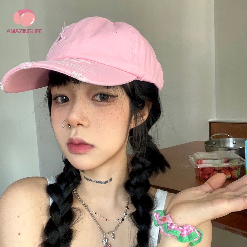 Mũ Lưỡi Trai Denim Đính Lỗ Đuôi Ngựa / Y2K Phong Cách Cổ Điển Có Thể Điều Chỉnh Kích Cỡ