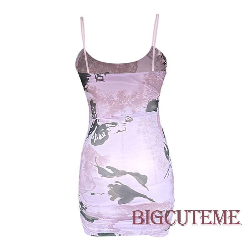 [] - Đầm Mini Hai Dây Ôm Dáng Họa Tiết Bướm Mùa Hè Cho Nữ