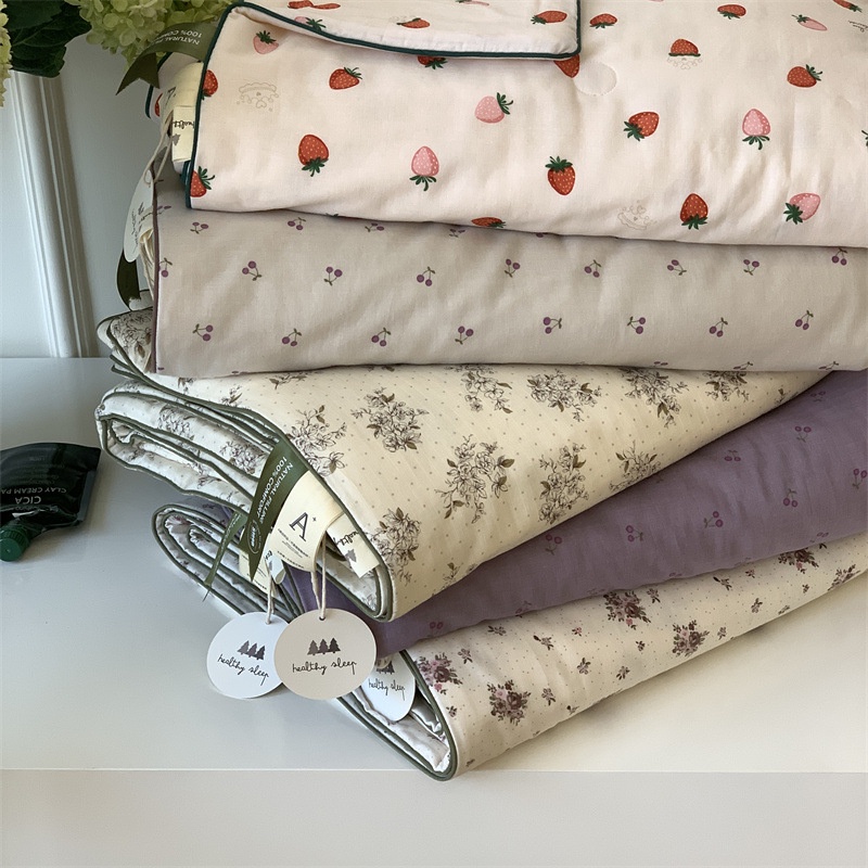 Chăn Bông Cotton Hai Lớp Họa Tiết Hoa Nhỏ Phong Cách Hàn Quốc Mùa Hè Có Thể Giặt Máy 2m