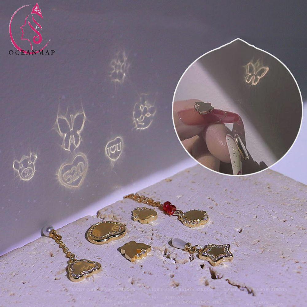 OCEANMAP Gương Chiếu Hình Gấu / Hổ Tự Dính Trang Trí Móng Tay Thời Trang DIY