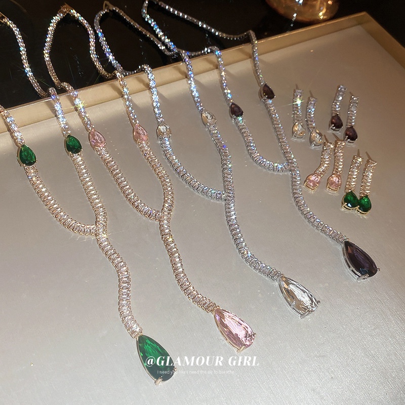 1 Cặp Bông Tai / Vòng cổ Đính Đá Zircon Hình Vuông Thời Trang Đa Năng Chất Lượng Cao