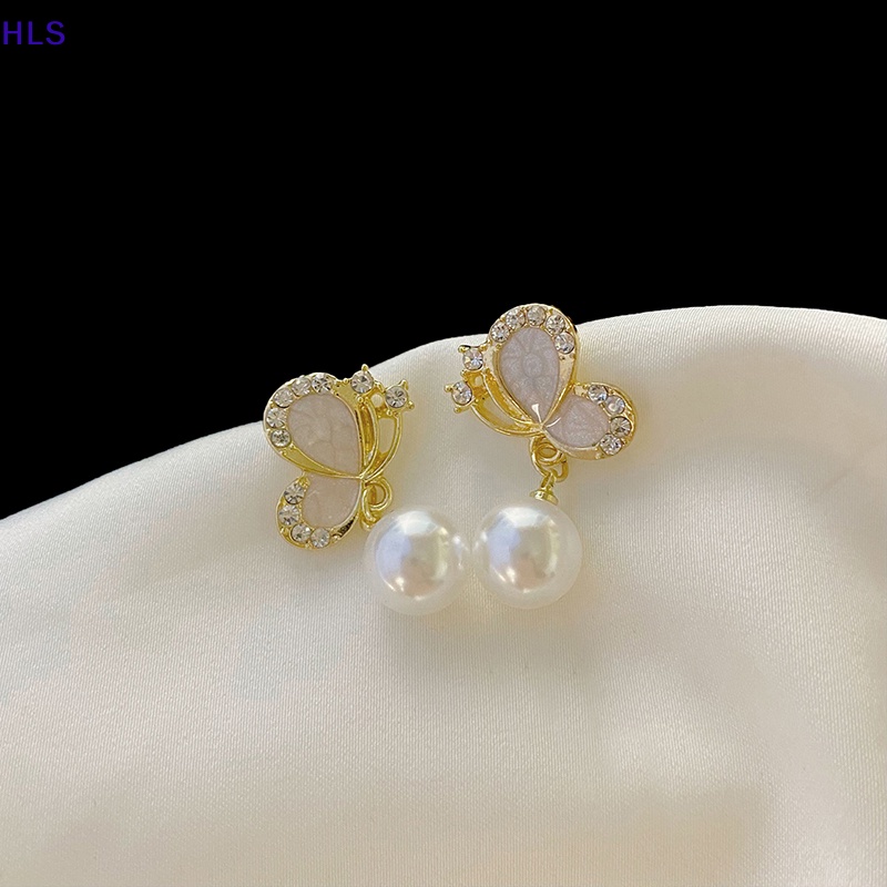 1 Đôi Bông Tai Hình Bướm Đính Đá Ngọc Trai Phong Cách Âu Mỹ Thời Trang Cho Nữ