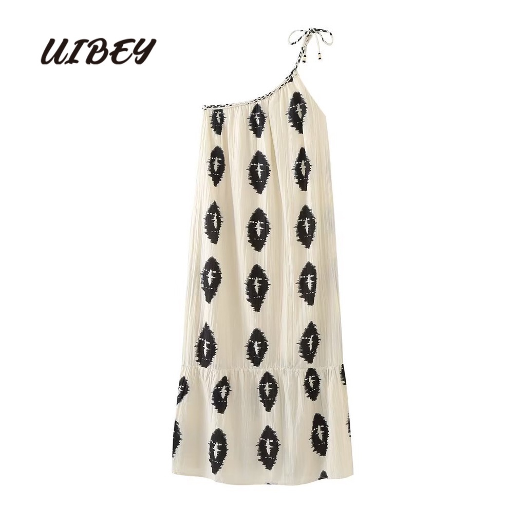 Uibey Đầm Hở Vai In Họa Tiết Thời Trang Quyến Rũ 149