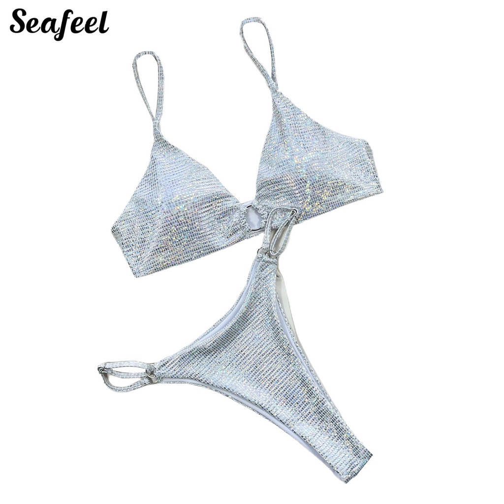 Bộ Bikini Hai Mảnh Có Dây Điều Chỉnh Màu Sắc Lấp Lánh Cho Nữ