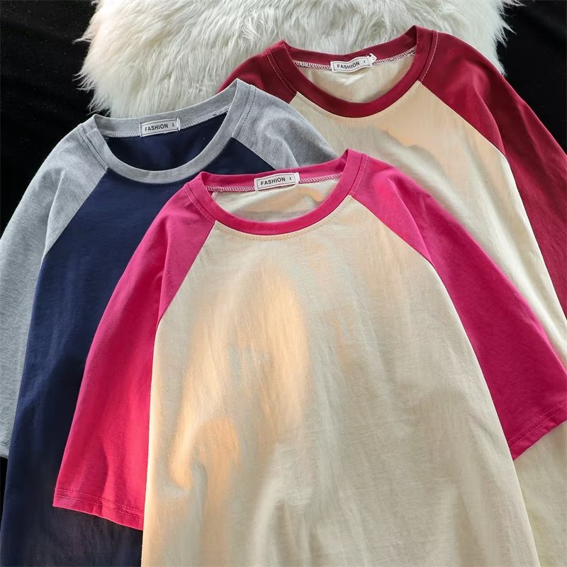 Áo Thun Cotton Tay Lửng Dáng Rộng In Chữ Màu Sắc Tương Phản Phong Cách Retro Mỹ Thời Trang Mùa Hè Cho Nam