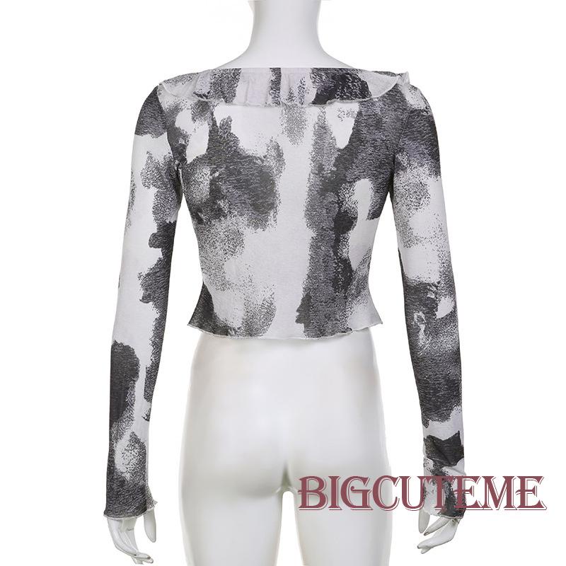 Áo Sơ Mi Tay Dài Cổ Chữ V Nhuộm Màu Độc Đáo Dáng Ôm Thời Trang Cho Nữ