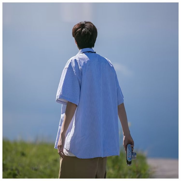 Áo Sơ Mi Tay Lửng Dáng Rộng Màu Trơn Phong Cách Thời Trang Nhật Bản Mới