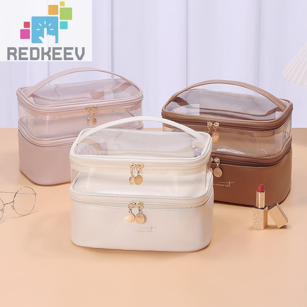 Túi Đựng Đồ Trang Điểm Bằng Da PU PVC Hai Lớp Có Tay Cầm Dành Cho Nữ