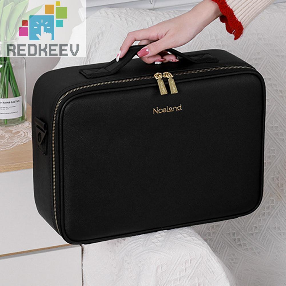 Hộp Đựng Mỹ Phẩm Bằng Da PU Có Khóa Kéo Kèm Gương Và Đèn LED Dành Cho Nữ