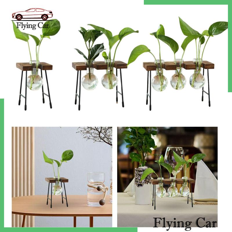 Lọ Hoa Thủy Tinh Trong Suốt Khung Gỗ Dùng Trang Trí Bàn Ăn