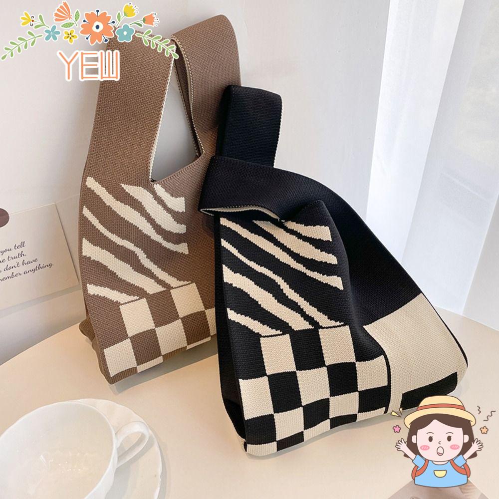 Túi Xách Đeo Vai Đan Len Họa Tiết Caro Thắt Nút Thời Trang Cho Nữ