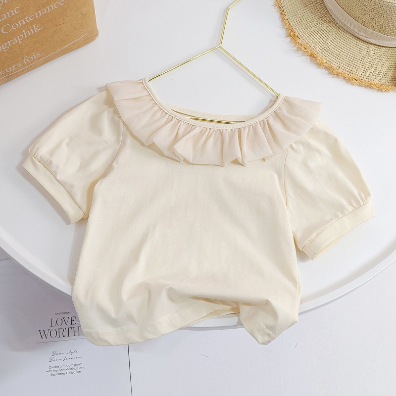 Áo Thun Tay Ngắn Cổ Tròn Viền Ren Thời Trang Cho Nữ