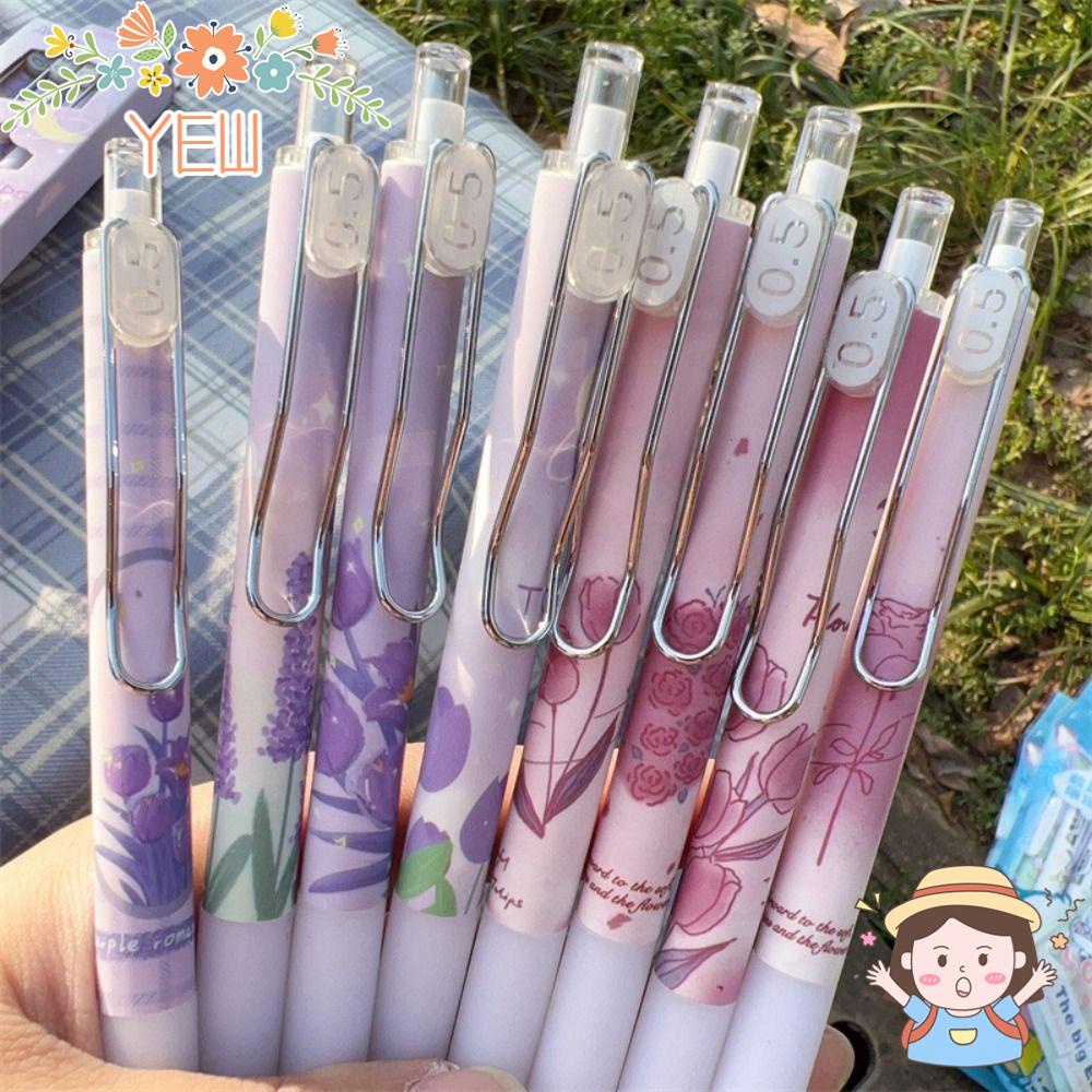Set 4 Bút Mực Đen Kiểu Nhấn Họa Tiết Hoa Tulip Kèm Kẹp Tiện Dụng Cho Văn Phòng / Trường Học
