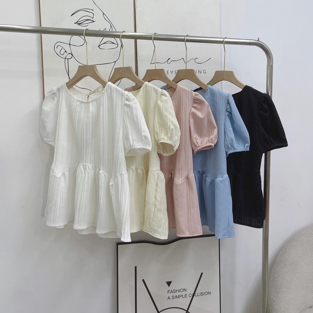 Áo babydoll dáng bồng đũi gân Vivienne house