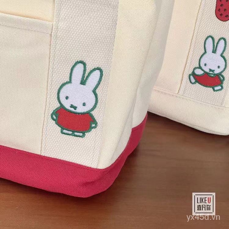 Túi Xách Canvas Thêu Hình Thỏ Dễ Thương Phong Cách Nhật Bản
