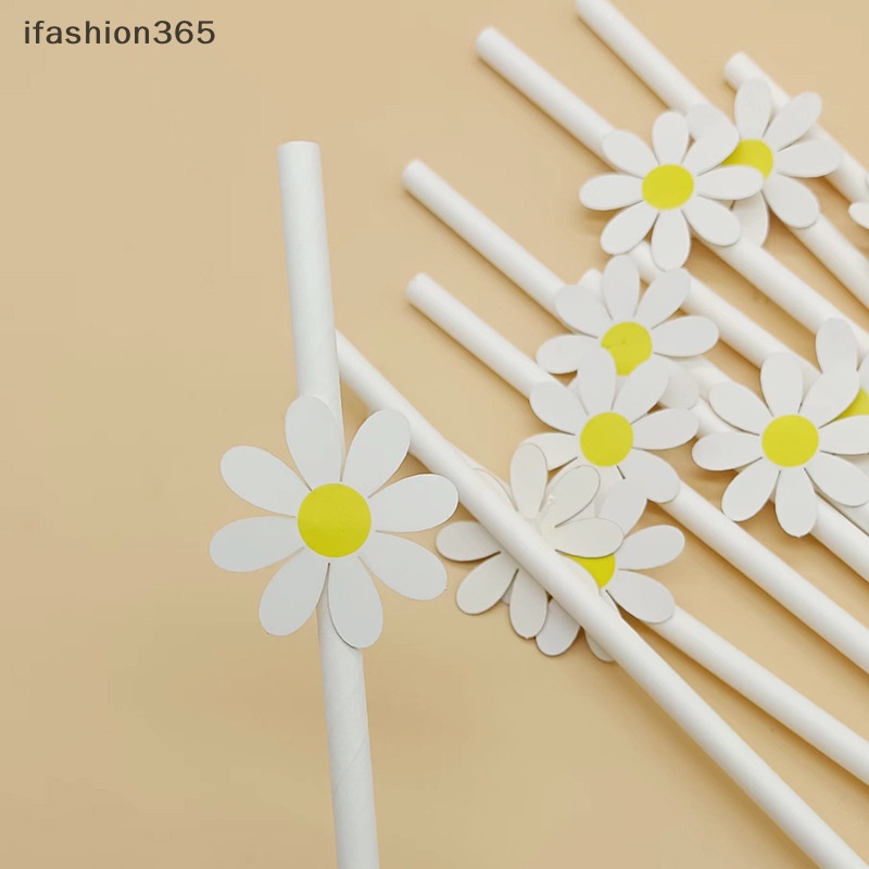 Set 10 Ống Hút Giấy Họa Tiết Hoa Cúc Dùng Một Lần Trang Trí Tiệc Sinh Nhật / Đám Cưới