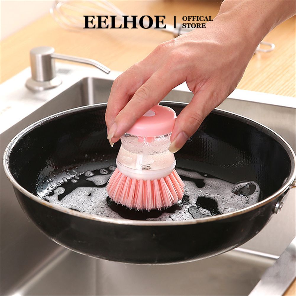 Bàn chải rửa nồi 2 trong 1 Eelhoe Bàn chải làm sạch bát đĩa với hộp đựng xà phòng lỏng Bàn chải rửa chén Dụng cụ vệ sinh nhà bếp Phụ kiện Bình nhựa để rửa chất lỏng