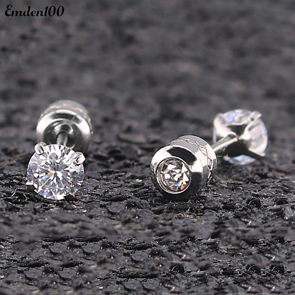 Bông Tai Tròn Bằng Thép Titanium Đính Đá Zircon Thời Trang Cho Nam Và Nữ
